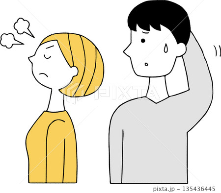 怒る女性と困惑する男性単色 怒る女性と困惑する男性単色 135436445