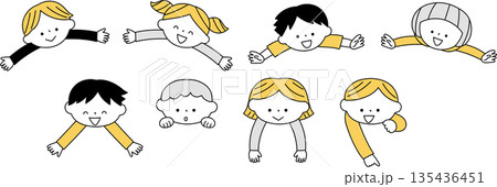 笑顔の子供たちアイコンセット単色 135436451