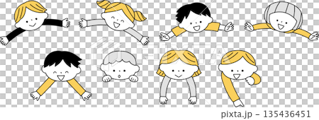 笑顔の子供たちアイコンセット単色 135436451