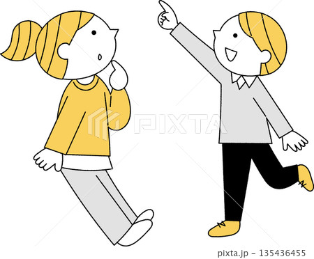 何かを発見する子供単色 135436455