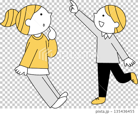 何かを発見する子供単色 135436455