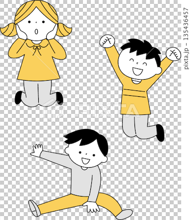 ジャンプをする元気な子供たち単色 135436457