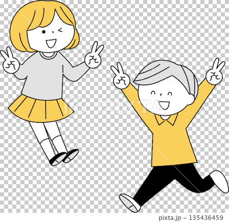 兒童比劃和平手勢，單色 135436459