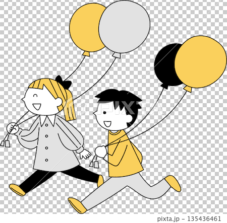 Children running with balloons, monochrome Children running with balloons, monochrome 135436461