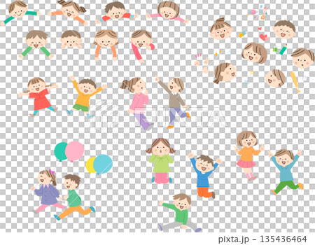 一群孩子擺出歡樂的姿勢 135436464