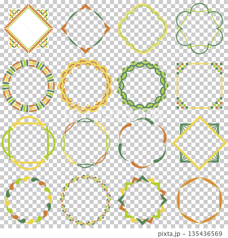 Japanese frame design, modern and retro decorative material, Japanese style, Japan, New Year, green, yellow-green, orange, yellow, autumn, autumn leaves 135436569