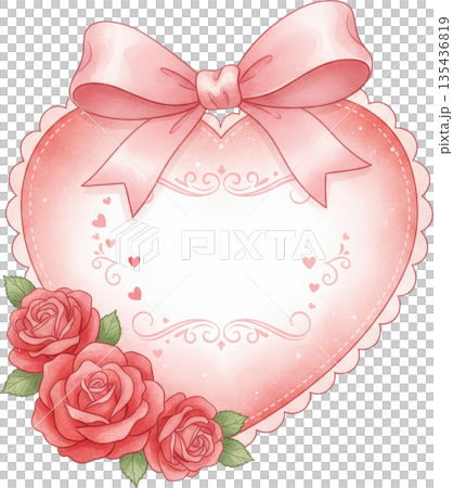 A pink heart shaped frame adorned with roses...のイラスト素材 [135436819] - PIXTA
