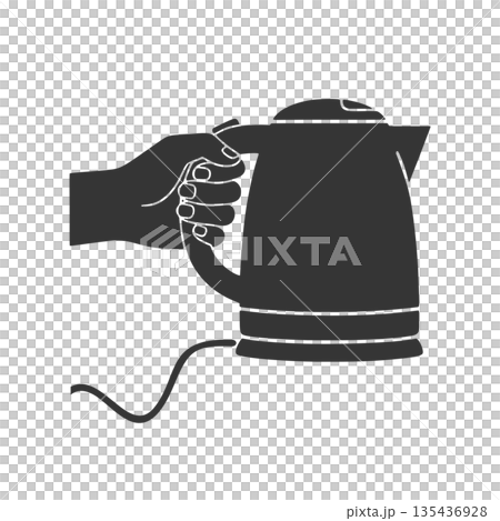 Silhouette icon of a hand holding an electric kettle Silhouette icon of a hand holding an electric kettle 135436928