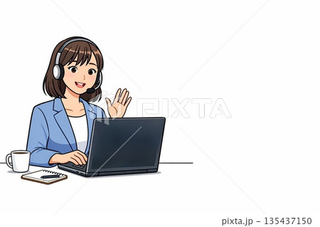 オンライン会議をする女性　ベクター　コピースペース 135437150