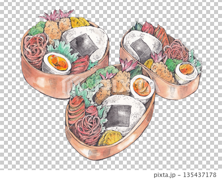 お弁当の手描き水彩イラスト お弁当の手描き水彩イラスト 135437178