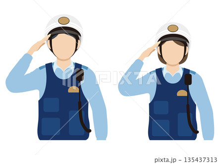 敬礼する2人の警察官 敬礼する2人の警察官 135437313