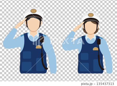 敬礼する2人の警察官 敬礼する2人の警察官 135437313