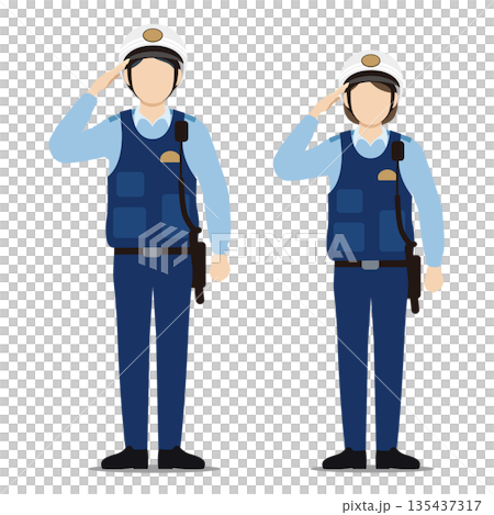 Two police officers saluting Two police officers saluting 135437317