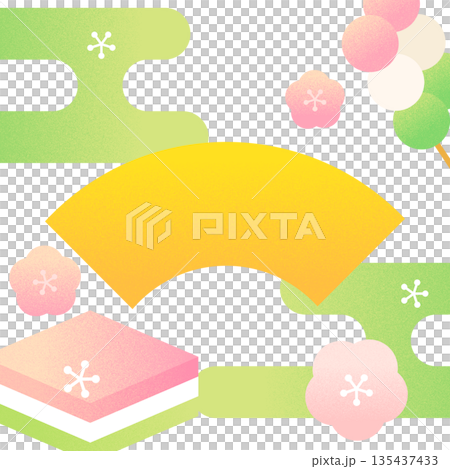 桃の節句背景素材　菱餅と梅と3色だんごのフラットデザイン 135437433