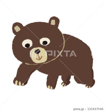 歩いてるのかわいいクマのイラスト 絵本風・ゆるいタッチ・背景透過 歩いてるのかわいいクマのイラスト 絵本風・ゆるいタッチ・背景透過 135437540