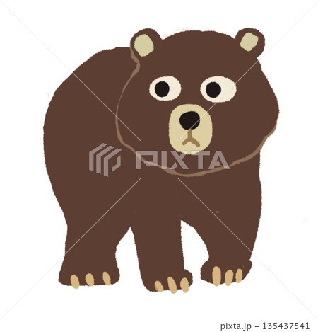 正面のかわいいクマのイラスト 絵本風・ゆるいタッチ・背景透過 正面のかわいいクマのイラスト 絵本風・ゆるいタッチ・背景透過 135437541