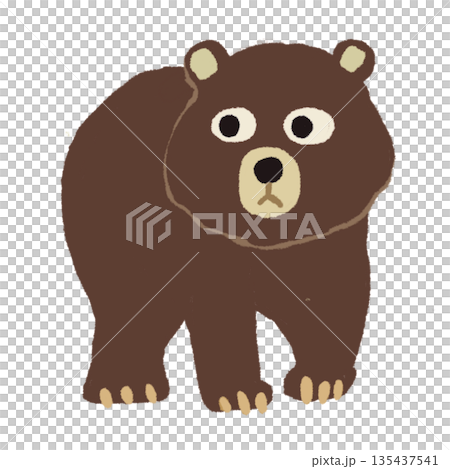 正面のかわいいクマのイラスト 絵本風・ゆるいタッチ・背景透過 正面のかわいいクマのイラスト 絵本風・ゆるいタッチ・背景透過 135437541