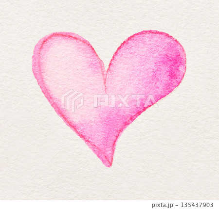 Pink watercolor heart on textured paper background with soft gradient design Pink watercolor heart on textured paper background with soft gradient design 135437903