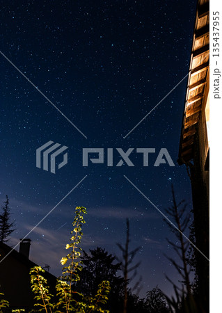 Bergnicourt, Rethel, Ardennes, Grand-Est, France, August, 28th, 2025, Nighttime garden scene, Stars 135437955
