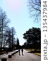 冬の公園で散歩する人と並木 135437984