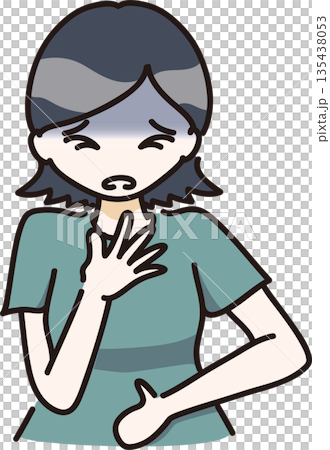 插圖描繪了一位女性出現噁心和過敏症狀的情景 插圖描繪了一位女性出現噁心和過敏症狀的情景 135438053