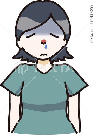 鼻にアレルギー症状が出た女性のイラスト 鼻にアレルギー症状が出た女性のイラスト 135438055