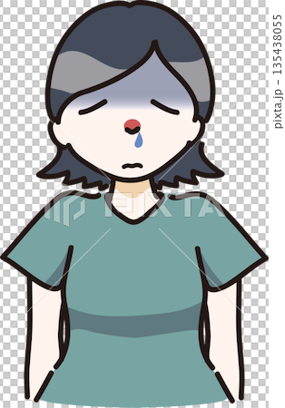 鼻にアレルギー症状が出た女性のイラスト 鼻にアレルギー症状が出た女性のイラスト 135438055