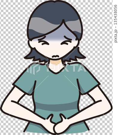 Illustration of a woman with stomach ache and allergy symptoms Illustration of a woman with stomach ache and allergy symptoms 135438056