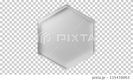 グレーの六角形のガラス。背景透過。3D（png） 135438063