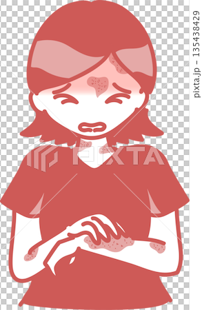 じんましんのアレルギー症状が出た女性のイラスト 単色 じんましんのアレルギー症状が出た女性のイラスト 単色 135438429