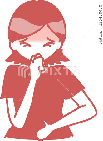 咳のアレルギー症状が出た女性のイラスト 単色 咳のアレルギー症状が出た女性のイラスト 単色 135438430