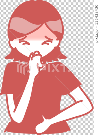 咳のアレルギー症状が出た女性のイラスト 単色 咳のアレルギー症状が出た女性のイラスト 単色 135438430