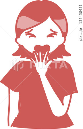 口内のアレルギー症状が出た女性のイラスト 単色 口内のアレルギー症状が出た女性のイラスト 単色 135438431