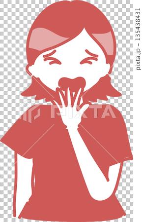 一幅描繪女性口腔過敏症狀的單色插圖 135438431