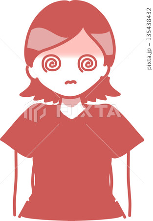 めまいのアレルギー症状が出た女性のイラスト 単色 めまいのアレルギー症状が出た女性のイラスト 単色 135438432