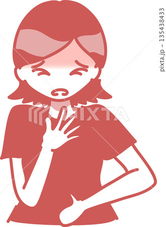吐き気のアレルギー症状が出た女性のイラスト 単色 吐き気のアレルギー症状が出た女性のイラスト 単色 135438433