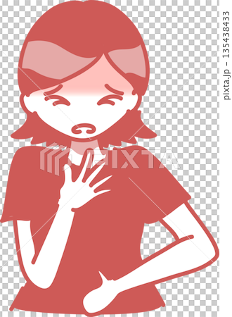 吐き気のアレルギー症状が出た女性のイラスト 単色 吐き気のアレルギー症状が出た女性のイラスト 単色 135438433