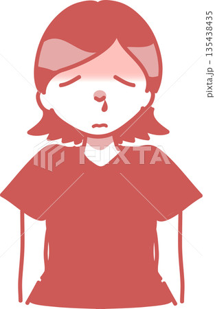 鼻にアレルギー症状が出た女性のイラスト 単色 鼻にアレルギー症状が出た女性のイラスト 単色 135438435