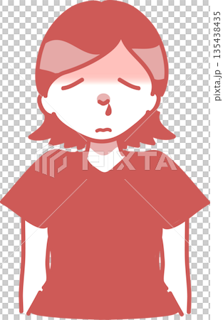 一幅描繪患有鼻過敏症狀的女性的單色插圖 135438435