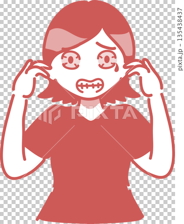 Monochrome illustration of a woman with allergic symptoms in her eyes 135438437