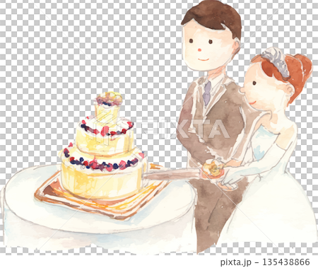 新郎新娘切結婚蛋糕向量圖 135438866