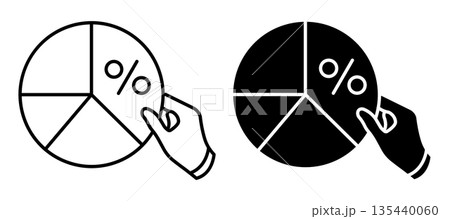 Linear icon. Hand of stockbroker speculator take away parts of total budget of invested funds. Simple black and white vector isolated on white background Linear icon. Hand of stockbroker speculator take away parts of total budget of invested funds. Simple black and white vector isolated on white background 135440060