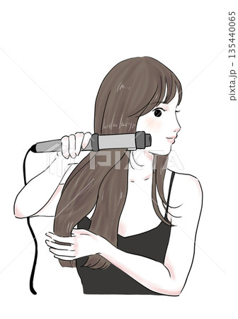 イラスト素材：アイロン・コテ・巻毛・ヘアセット 135440065