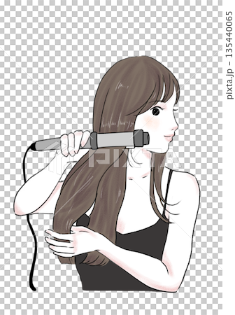 イラスト素材：アイロン・コテ・巻毛・ヘアセット 135440065