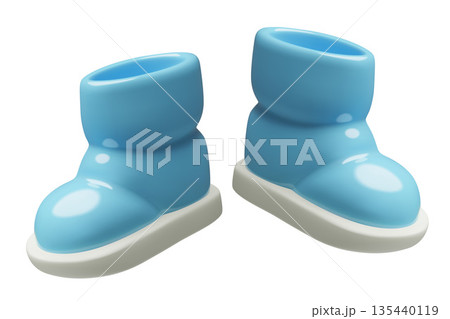 3D Snow boots blue puffy children winter footwear icon isolated on white background 3D Snow boots blue puffy children winter footwear icon isolated on white background 135440119
