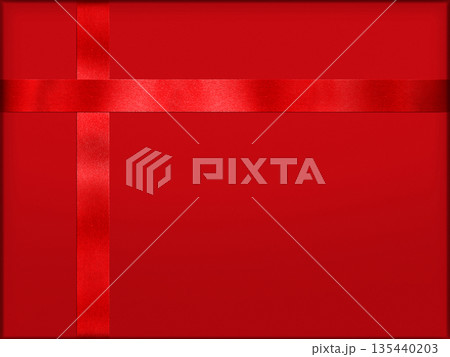 A rear view of a red ribbon bow on a red gift box. A rear view of a red ribbon bow on a red gift box. 135440203