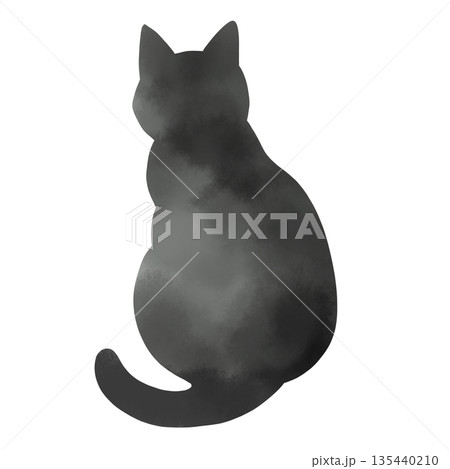 座っている猫の後ろ姿　 水彩風のシルエット 135440210