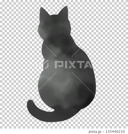 座っている猫の後ろ姿　 水彩風のシルエット 135440210