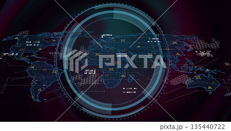 Digital world map displaying HUD interface in...のイラスト素材 [135440722] - PIXTA