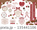 ハートとリボンとスイーツのバレンタインデーイラストセット、バレンタインのあしらい、イラストフレームセ 135441106